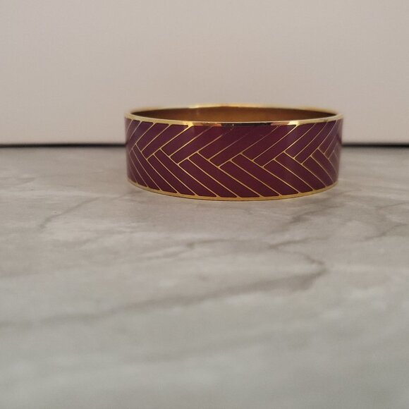 💜 Vintage Y2K 2000's 00s J.Crew Dark Purple Chevron Wide Enamel Bangle Bracelet - Picture 1 of 12